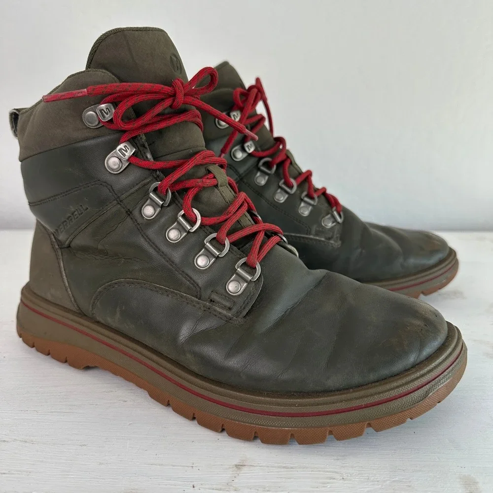 Merrell Hiking Boots Mens 9 J310953C Dusty Olive Leather Lace Up Performance